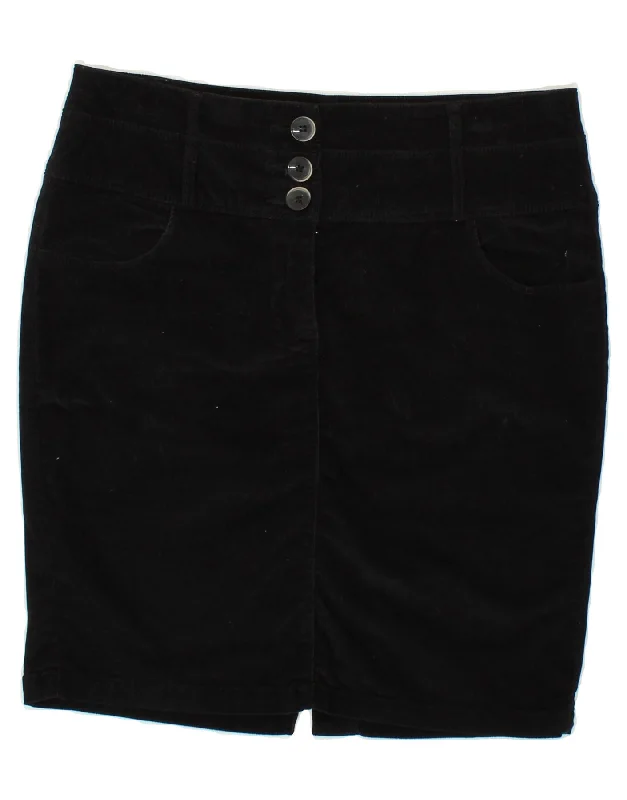 BENETTON Womens Corduroy Skirt IT 44 Medium W32  Black Cotton silk skirt lustrous
