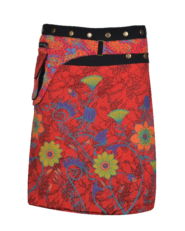 womens-cotton-skirt-floral-print-button-closure-warp-mini-skirt denim skirt classic