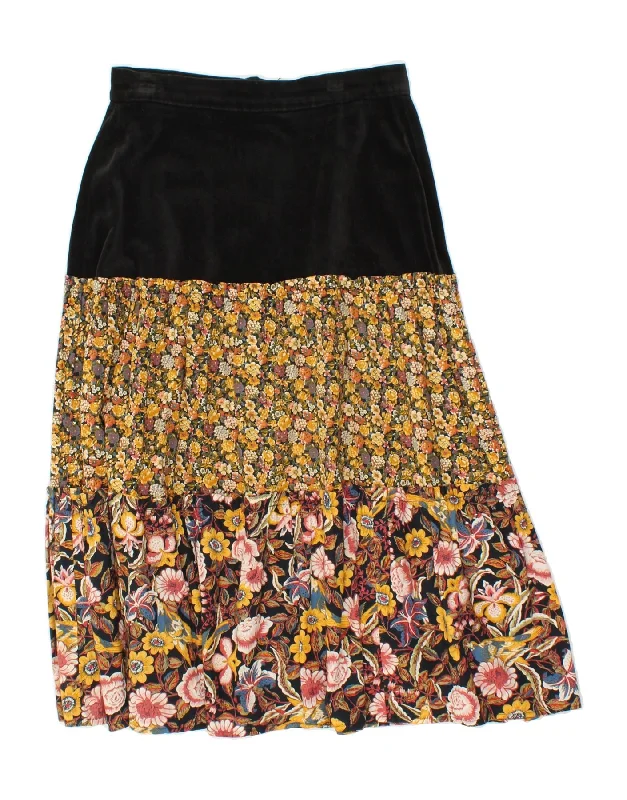 VINTAGE Womens A-Line Skirt W28 Medium Black Floral Cotton velvet skirt plush