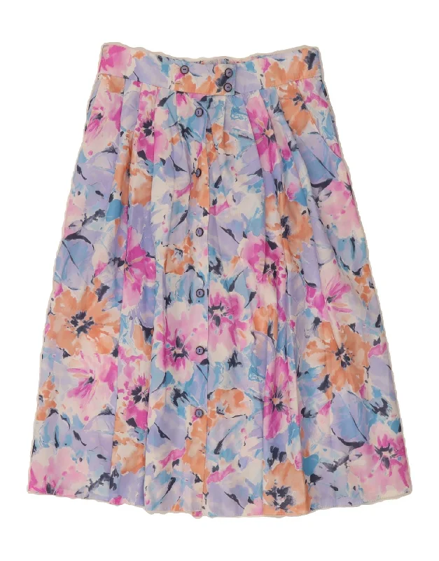 VINTAGE Womens A-Line Skirt W30 Large Multicoloured Floral Polyester leather skirt durable