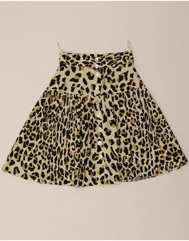 VINTAGE Womens A-Line Skirt IT 38 XS W26  Beige Animal Print Viscose leather skirt refined