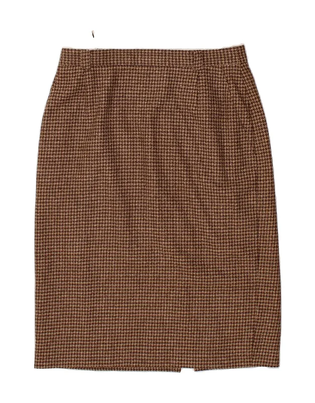 VINTAGE Womens Straight Skirt IT 44 Medium W32 Brown Houndstooth cashmere skirt fine
