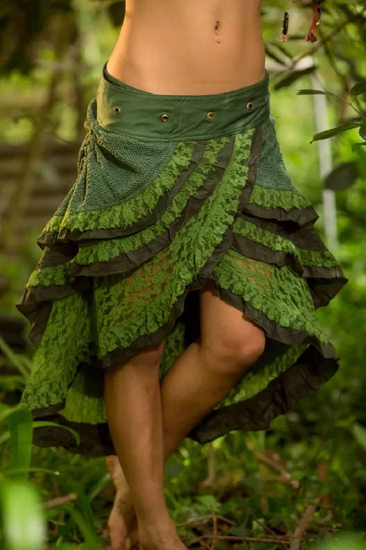 Layered Crochet Wrap Around Skirt - Green wool skirt warm