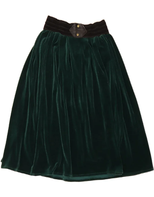 VINTAGE Womens Velvet A-Line Skirt Small W28 Green Viscose denim skirt durable