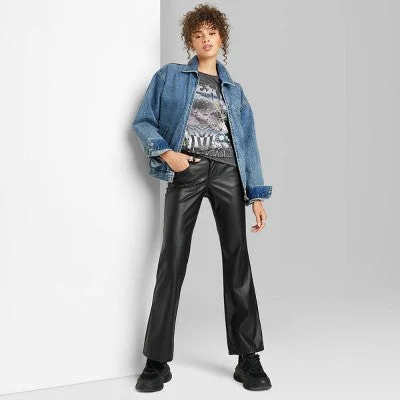 New - Women's Low-Rise Faux Leather Flare Pants - Wild Fable Black 16 Classic Pleated Pants