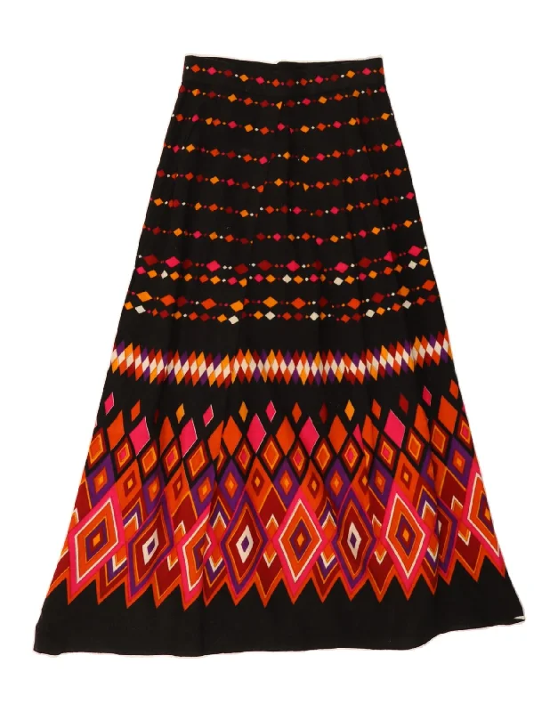 VINTAGE Womens Maxi Skirt W28 Medium Black Argyle/Diamond linen skirt natural