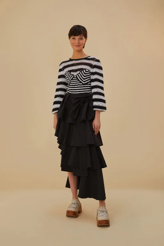 Black Tiered Bow Detail Maxi Skirt leather skirt bold