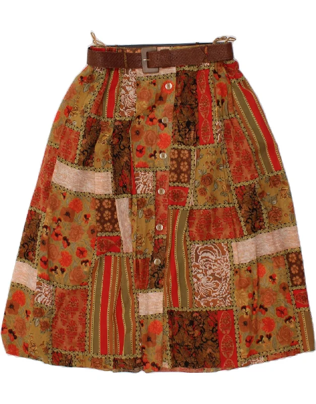 BARDEHLE Womens A-Line Skirt IT 42 Medium W30  Brown Patchwork Cotton chiffon skirt delicate