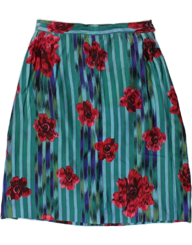 VINTAGE Womens A-Line Skirt W28 Medium Blue Floral spandex blend skirt