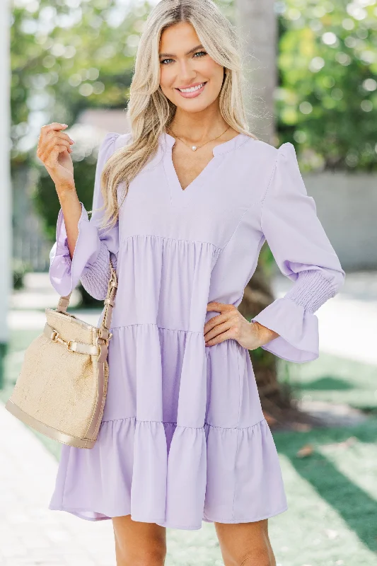In Your Happy Place Lavender Purple Dress Crew Neckline Casual