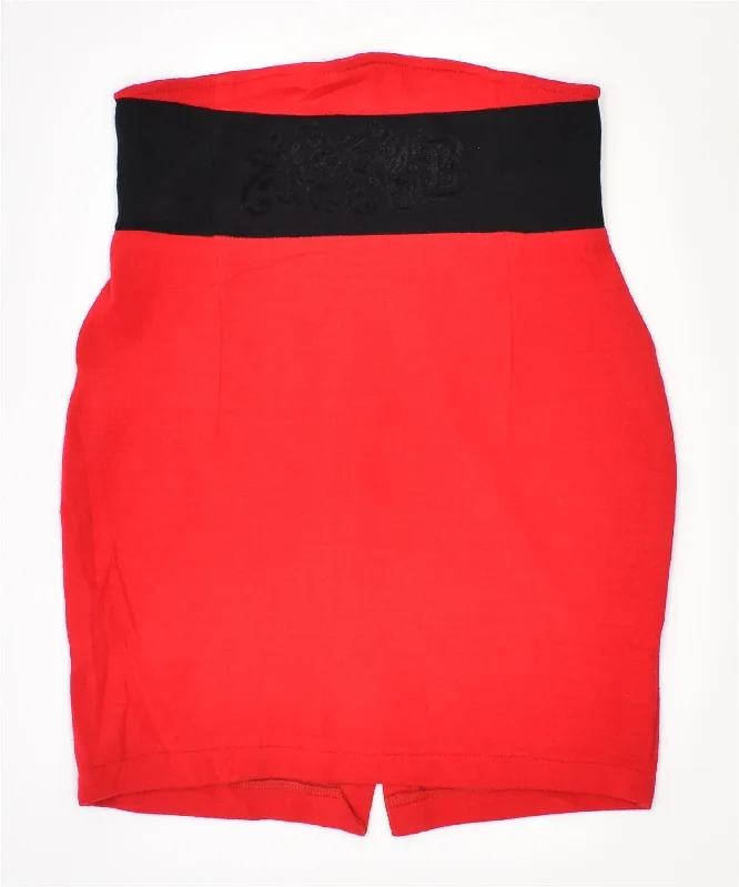CLASSIX BIZARRE Womens Tulip Skirt W26 Small Red Wool Vintage high slit skirt