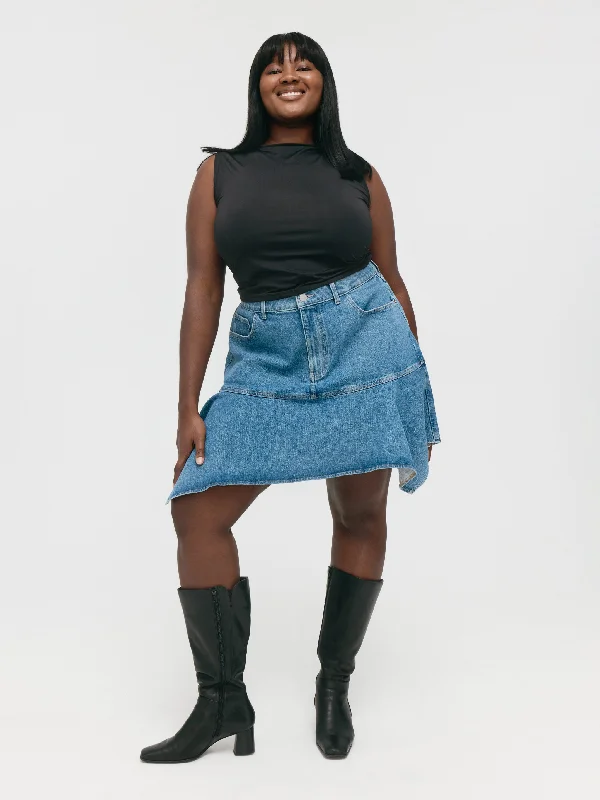 HAV PLUS - DENIM MINI SKIRT | TUNNEL VISION flowy skirt hem