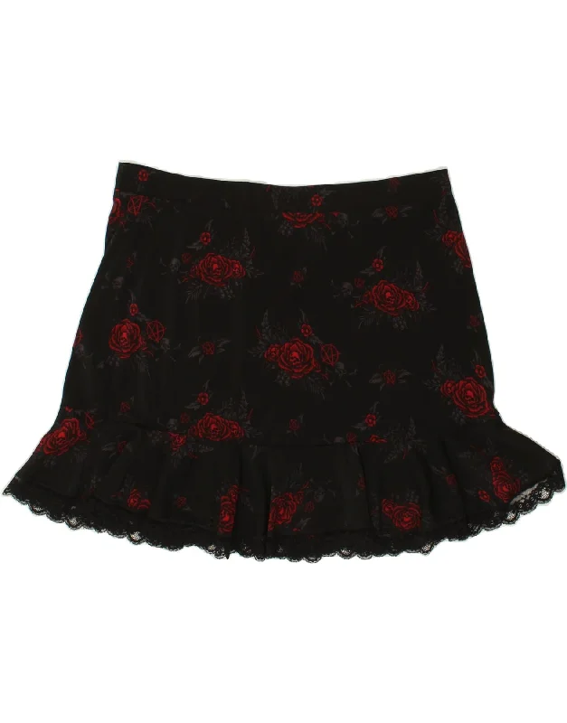 VINTAGE Womens Mini Skirt UK 24 4XL W42 Black Floral Polyester tulle skirt dreamy