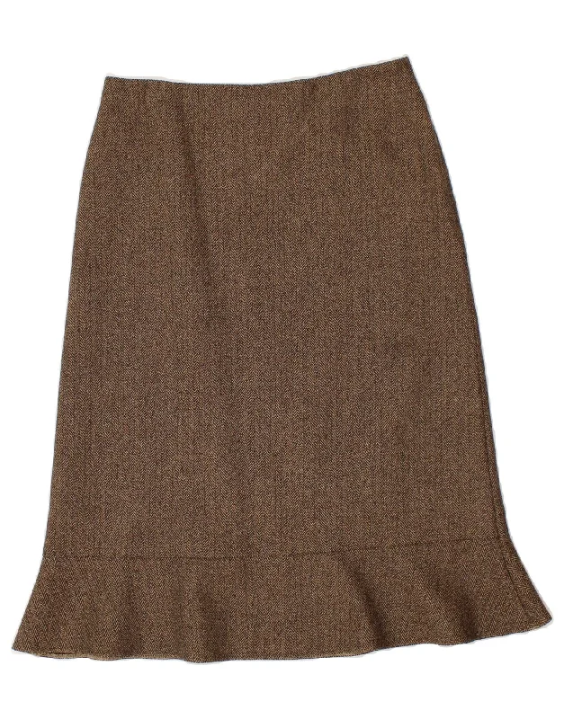 AVOCA Womens Trumpet Skirt UK 14 Medium W30  Brown Herringbone Wool wrap skirt elegant