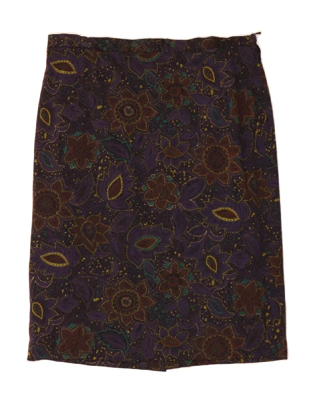 LUISA SPAGNOLI Womens Straight Skirt IT 52 2XL W38  Purple Floral breathable skirt fabric