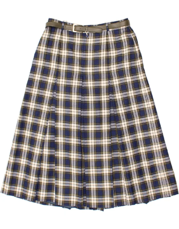 BIANCA Womens A-Line Skirt IT 44 Medium W34  Blue Check New Wool chiffon skirt airy