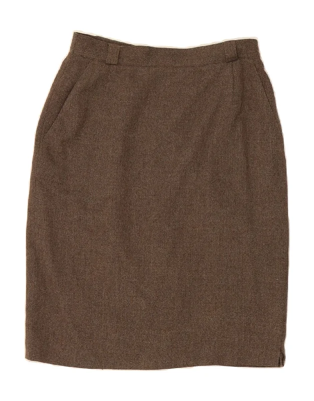 VINTAGE Womens Straight Skirt W30 Medium Brown Wool lace skirt feminine