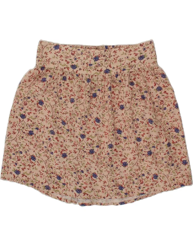 BENETTON Womens Mini Skirt Large W32 Pink Floral Viscose a-line skirt cut