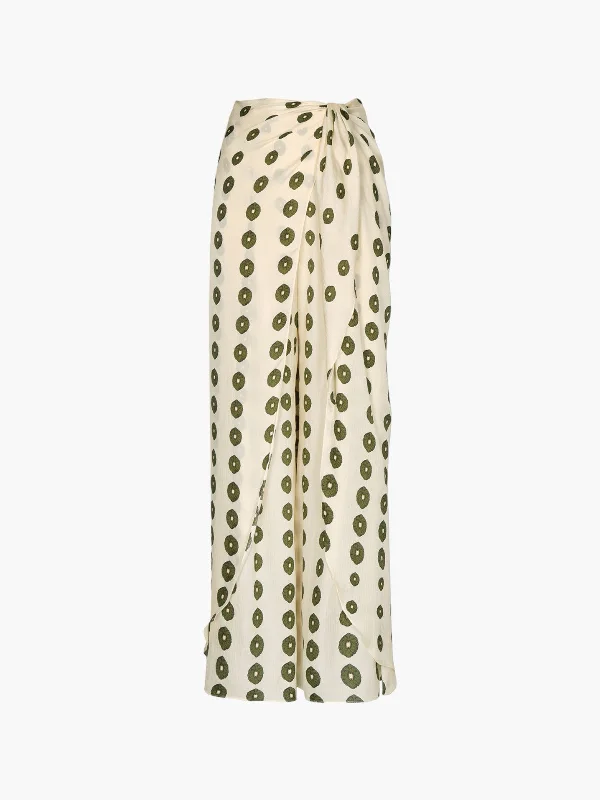 La Bamba Silk Martellato Pants | Ivory Green Chintz Classic Stretch Pants