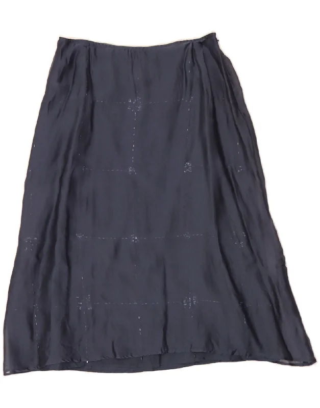 CARACTERE Womens A-Line Skirt UK 10 Small W28  Navy Blue Polyester leather skirt sleek