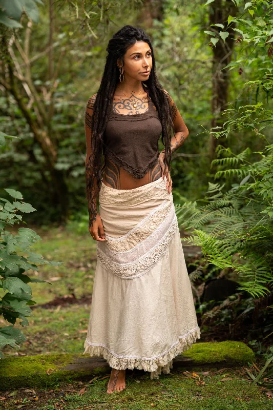 Crochet Patchwork Wrap Skirt - Cream corduroy skirt cozy