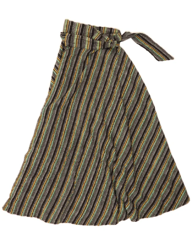 VINTAGE Womens Maxi Skirt W30 Medium  Grey Striped Cotton linen skirt natural