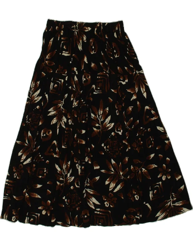 VINTAGE Womens A-Line Skirt UK 16 Large W34 Black Floral Viscose zip skirt side