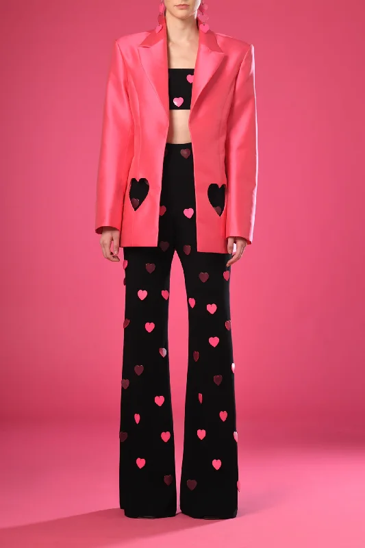 Hearts motif top and pants with blazer Stylish Paperbag Waist Pants