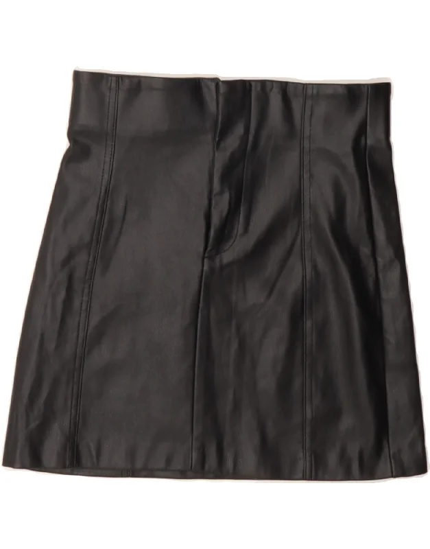 ZARA Womens Faux Leather Skirt Small W26  Black Polyurethane wool skirt breathable