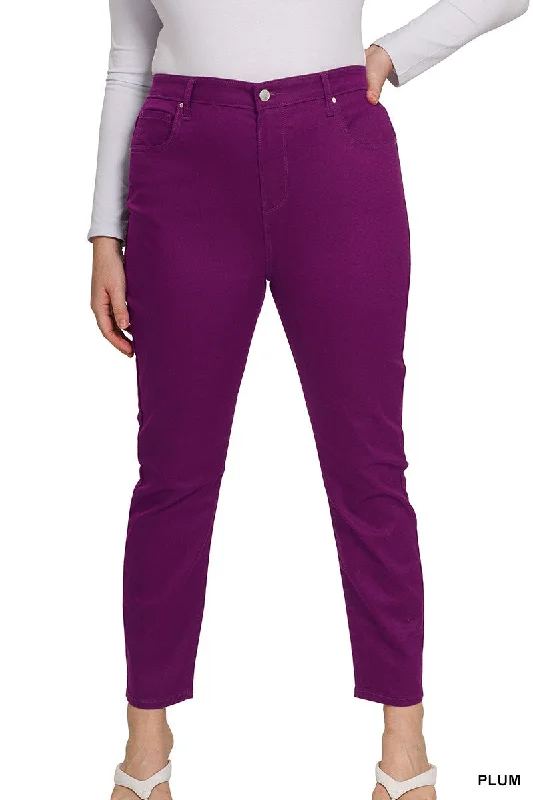 CURVY PLUM HIGH-RISE SKINNY COLOR DENIM PANTS Fashionable Track Pants