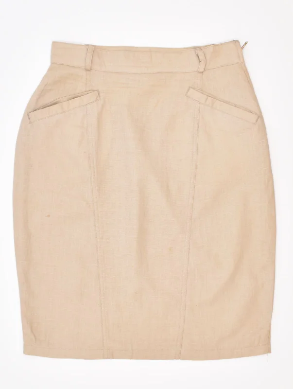 VINTAGE Womens Straight Skirt EU 40 Medium W29 Beige Linen seamless skirt comfort