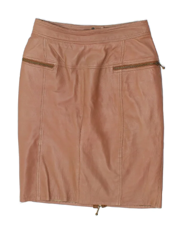 VINTAGE Womens Leather Skirt EU 38 Medium W28 Brown lace skirt intricate