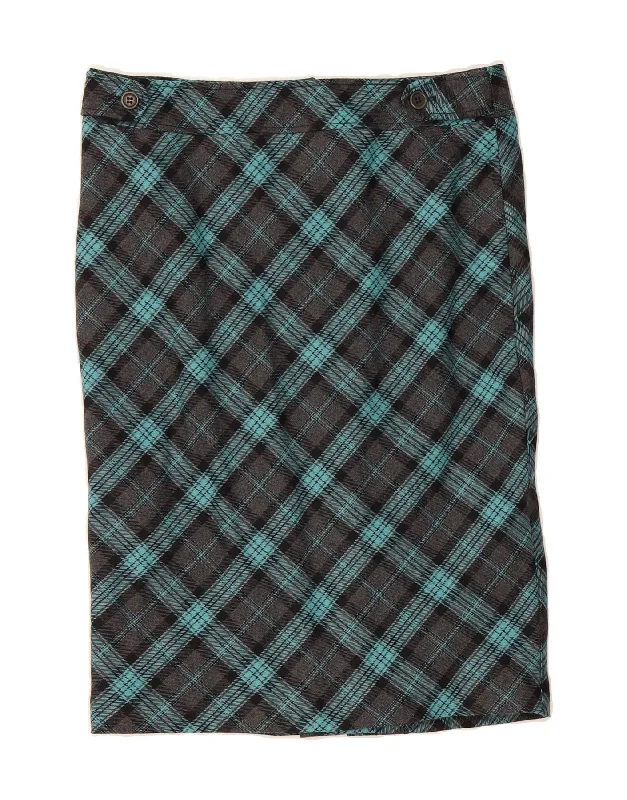 TED BAKER Womens Straight Skirt Size 3 Medium W32 Grey Check Wool leather skirt modern
