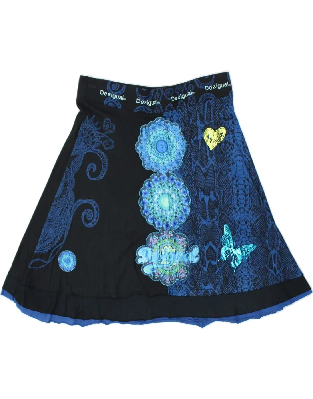 DESIGUAL Womens Graphic A-Line Skirt XL W32  Navy Blue Paisley corduroy skirt durable