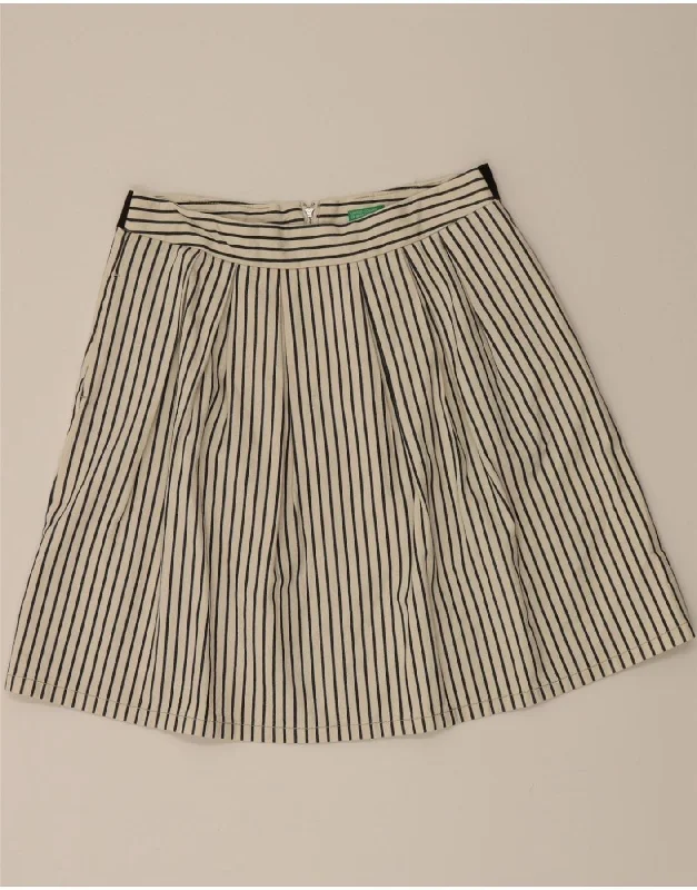 BENETTON Womens A-Line Skirt W30 Medium Off White Pinstripe linen skirt breathable