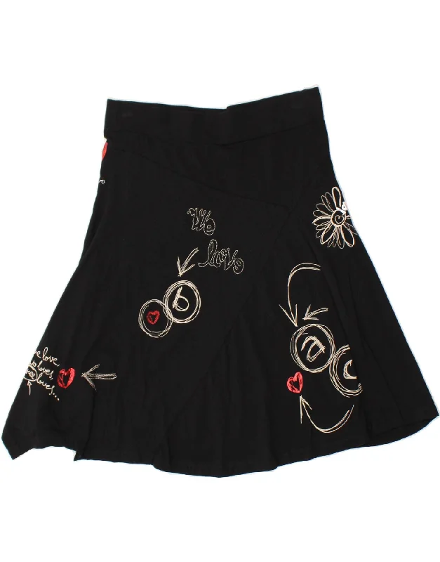DESIGUAL Womens Graphic A-Line Skirt W32 Large  Black Floral cashmere skirt rich
