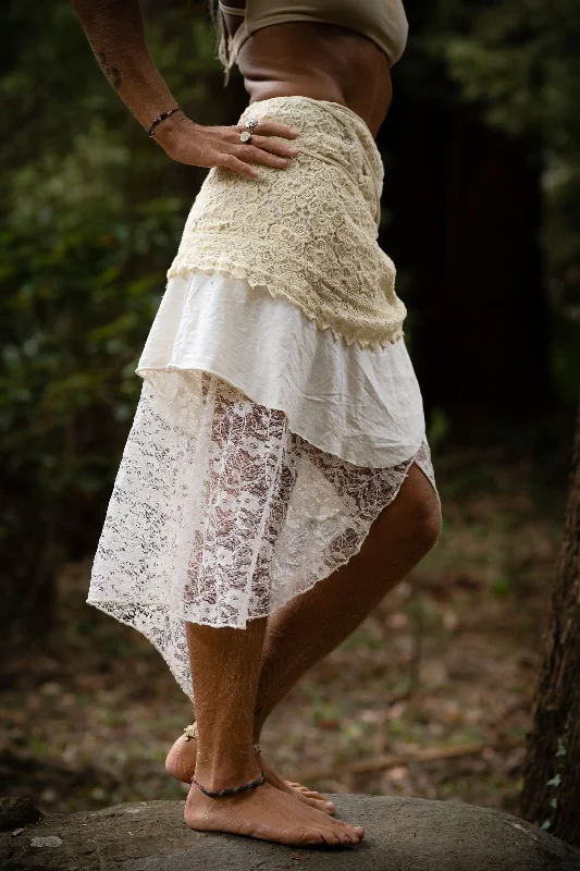 Cotton Crochet Layered Skirt - Cream lace skirt delicate