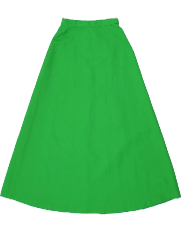 VINTAGE Womens High Waist Maxi Skirt W26 Small  Green a-line skirt cut