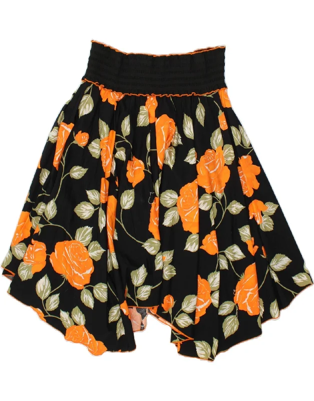 VINTAGE Womens Asymmetrical Skirt Medium W30  Black Floral Cotton wool skirt warm