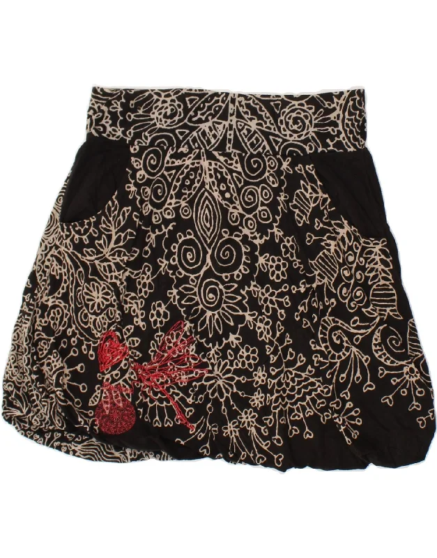 DESIGUAL Womens Bubble Skirt UK 16 Large W32 Black Floral linen skirt airy