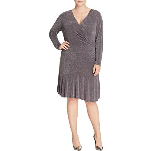 Michael Kors Womens Plus Long Sleeve Wrap Evening Dress Tunics Trendy modern