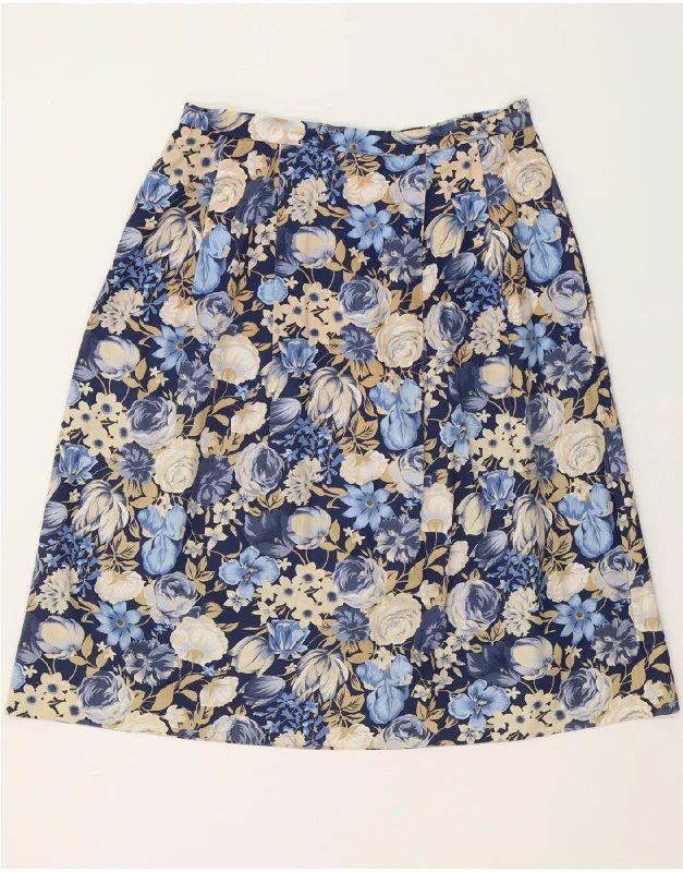 VINTAGE Womens A-Line Skirt W30 Medium  Navy Blue Floral maxi skirt elegant