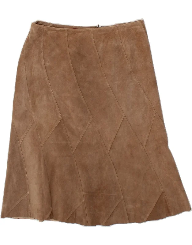 MONSOON Womens Suede Skirt UK 12 Medium W29 Brown Leather leather skirt sleek