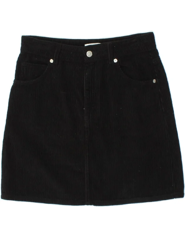 TOPSHOP Womens Corduroy Skirt US 10 Large W32 Black Cotton wool skirt warm