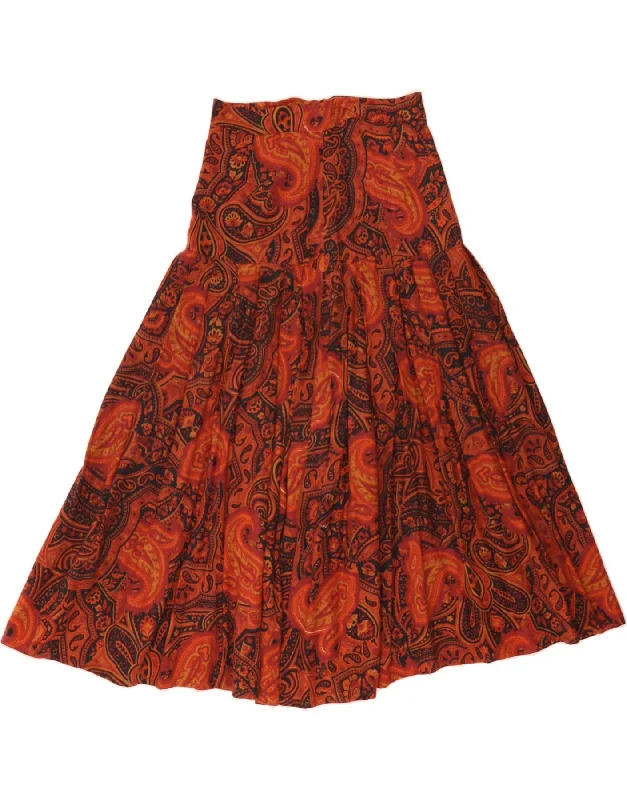 VINTAGE Womens A-Line Skirt W28 Medium  Brown Paisley ribbed skirt waist