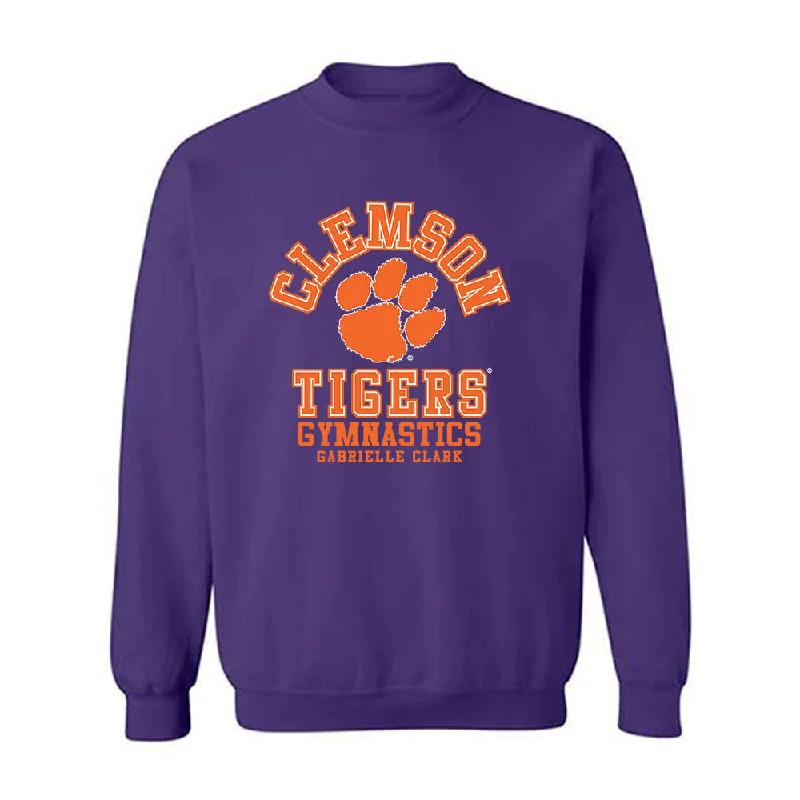 Clemson - NCAA Women's Gymnastics : Gabrielle Clark - Crewneck Sweatshirt Hoodie with Back Slit Movement Comfort