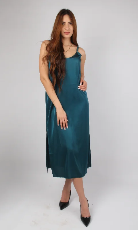 Women Satin Slip Dress (Dark Green) Casual Short Summer