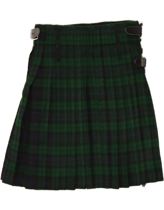 VINTAGE Womens Wrap Skirt W32 Large Green Check Acrylic ribbed skirt waist