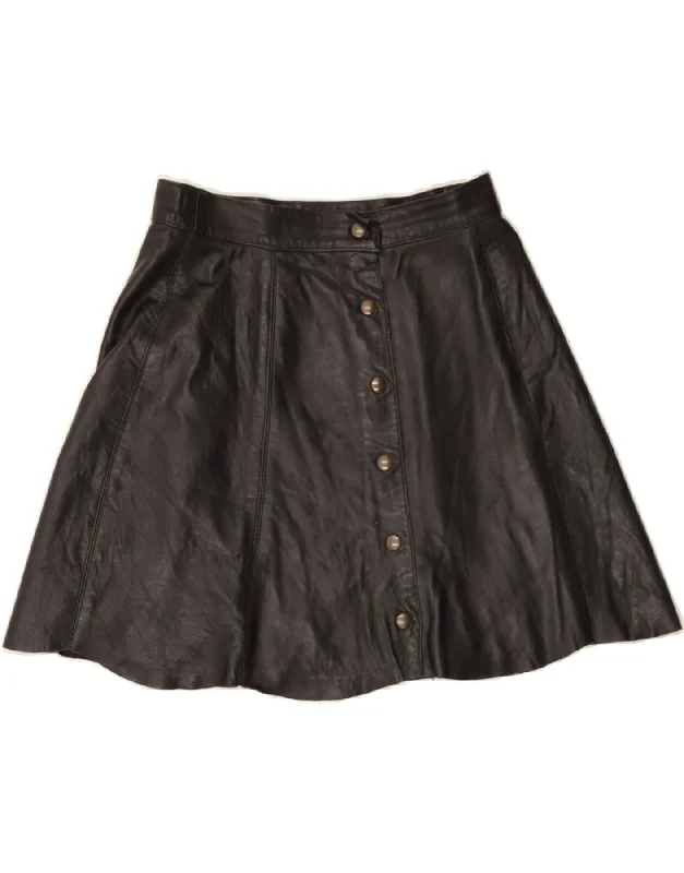 VINTAGE Womens Leather Skirt IT 44 Medium W28 Black Leather asymmetrical skirt cut