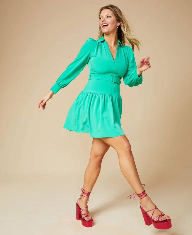 Women's V-Neck Drop-Waist A-Line Dress Crew Neckline Sporty